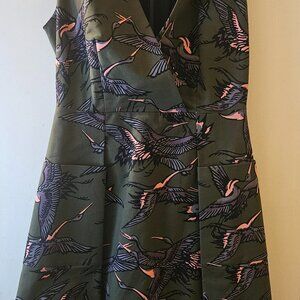 Fun, Cool Olive Rachel Roy Pleated Dress with Cranes Size 6